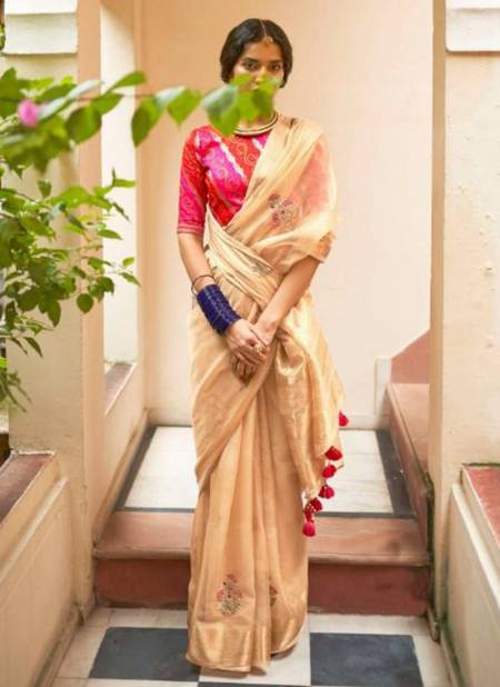 Cream Colour Rabab Kimora New Latest Designer Organza Silk Ethnic Wear Saree Collection 2015